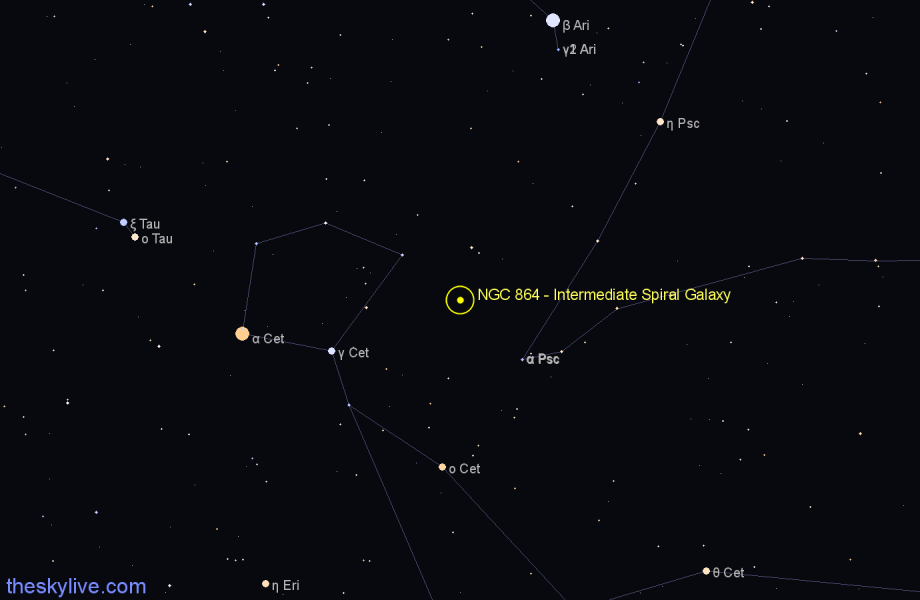 Finder chart NGC 864 - Intermediate Spiral Galaxy in Cetus star