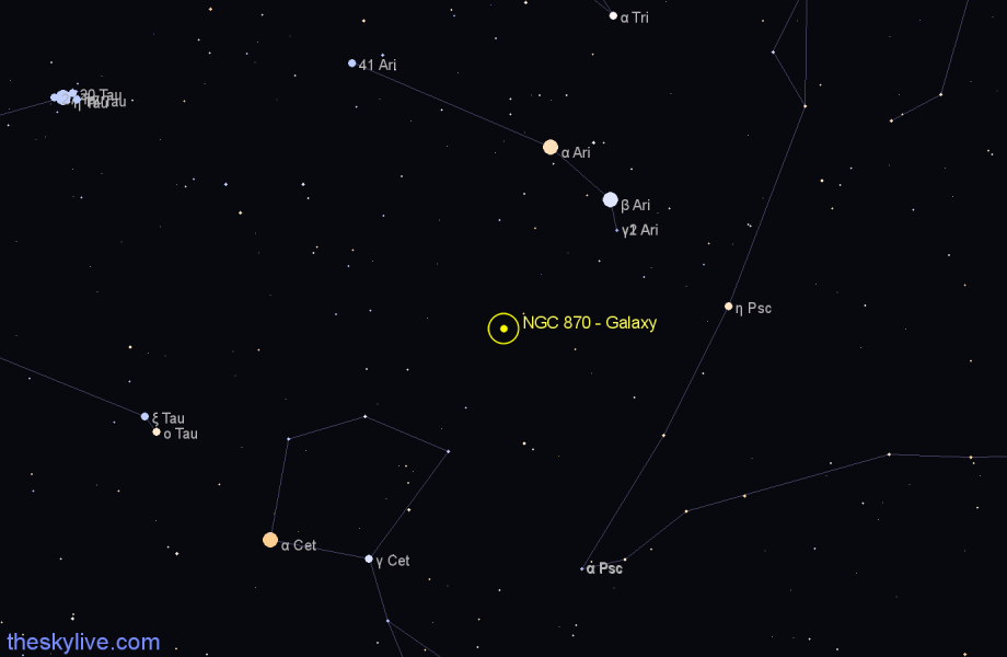 Finder chart NGC 870 - Galaxy in Aries star