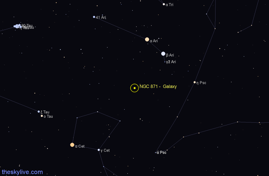 Finder chart NGC 871 -  Galaxy in Aries star