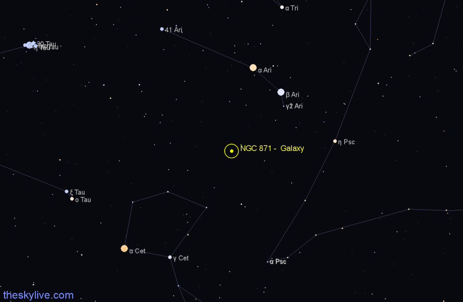 Finder chart NGC 871 - Galaxy in Aries star