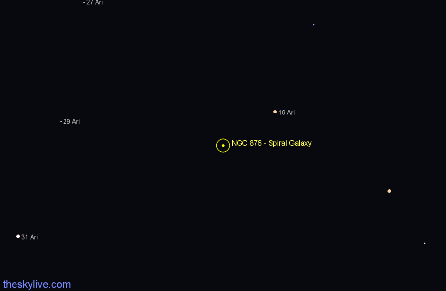 Finder chart NGC 876 - Spiral Galaxy in Aries star