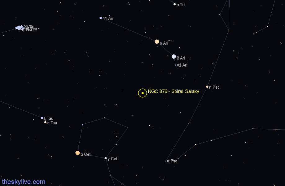 Finder chart NGC 876 - Spiral Galaxy in Aries star