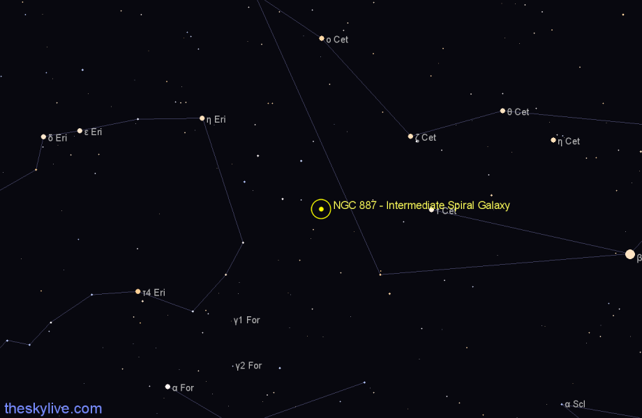 Finder chart NGC 887 - Intermediate Spiral Galaxy in Cetus star