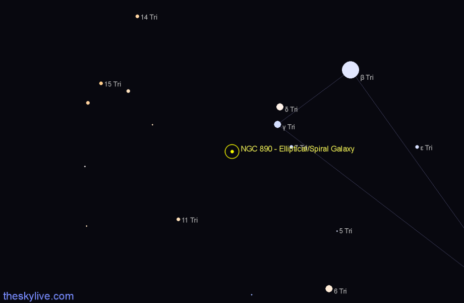 Finder chart NGC 890 - Elliptical/Spiral Galaxy in Triangulum star