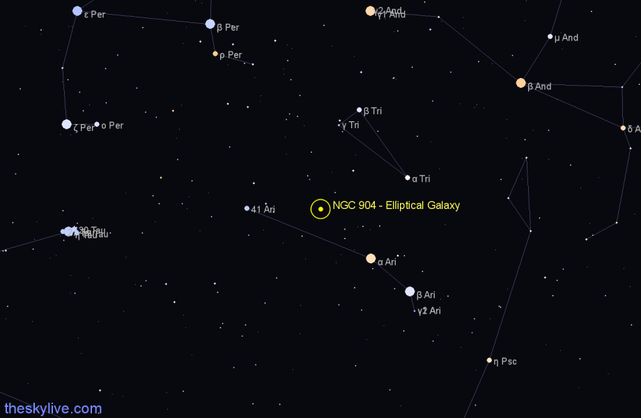 Finder chart NGC 904 - Elliptical Galaxy in Aries star