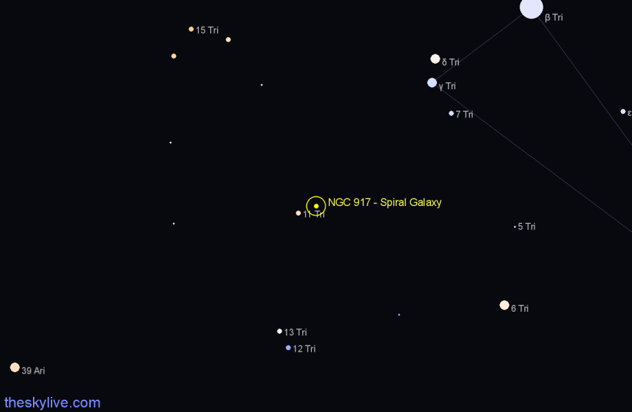 Finder chart NGC 917 - Spiral Galaxy in Triangulum star