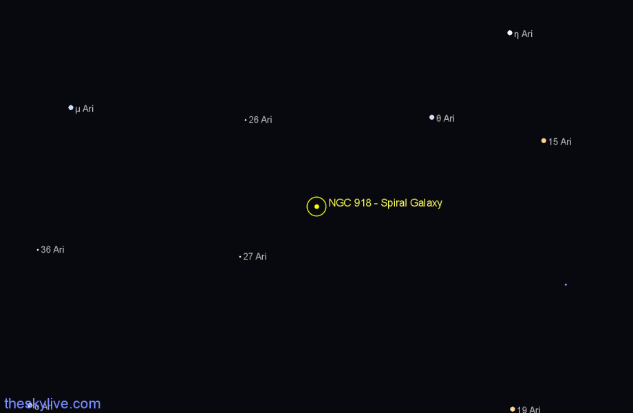 Finder chart NGC 918 - Spiral Galaxy in Aries star