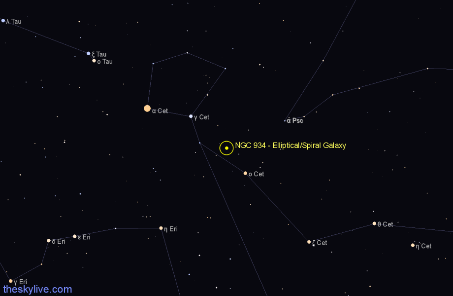Finder chart NGC 934 - Elliptical/Spiral Galaxy in Cetus star