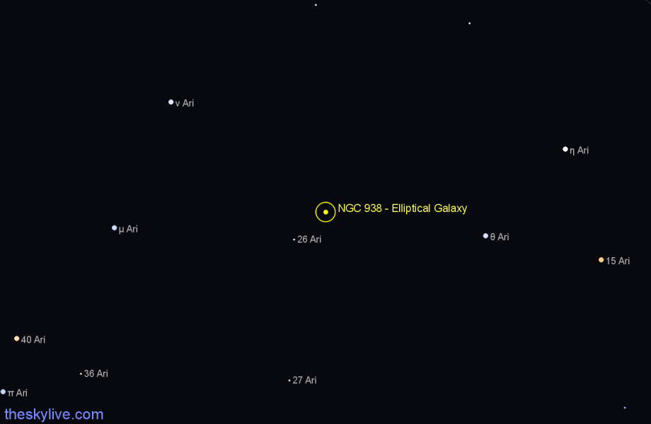 Finder chart NGC 938 - Elliptical Galaxy in Aries star