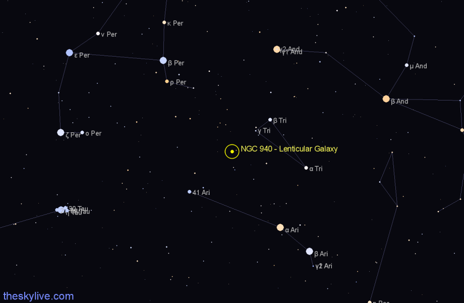 Finder chart NGC 940 - Lenticular Galaxy in Triangulum star
