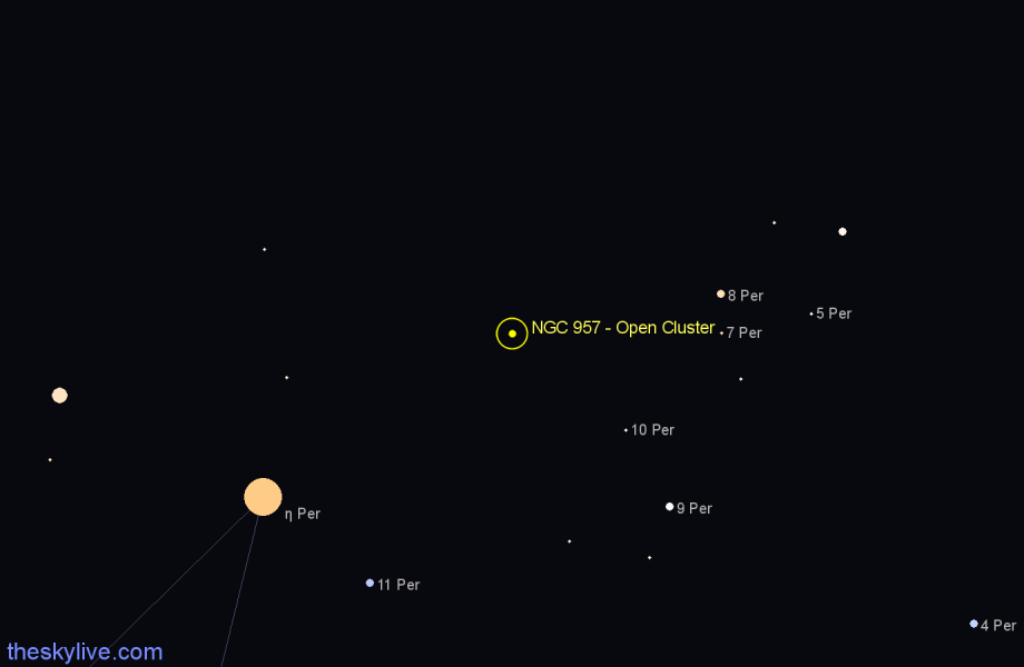 Finder chart NGC 957 - Open Cluster in Perseus star
