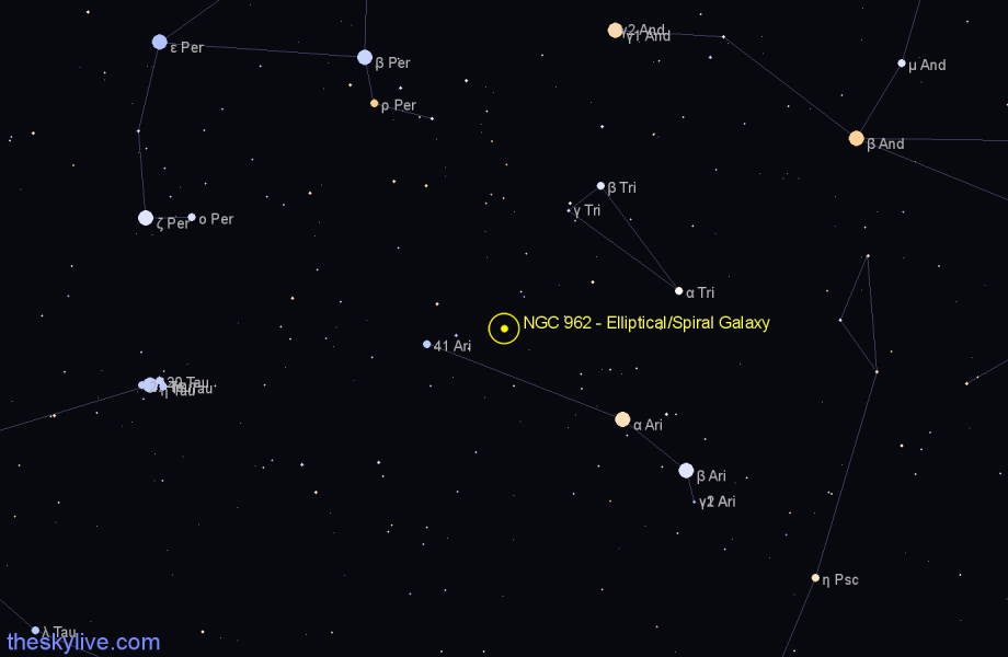 Finder chart NGC 962 - Elliptical/Spiral Galaxy in Aries star