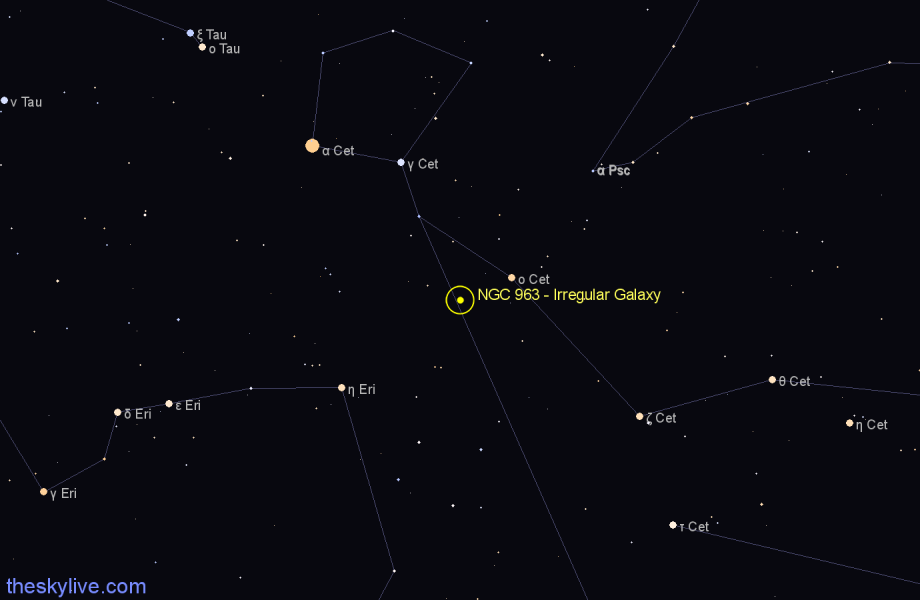 Finder chart NGC 963 - Irregular Galaxy in Cetus star