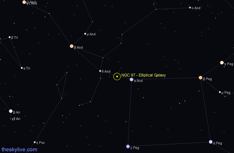 Finder chart NGC 97 - Elliptical Galaxy in Andromeda star