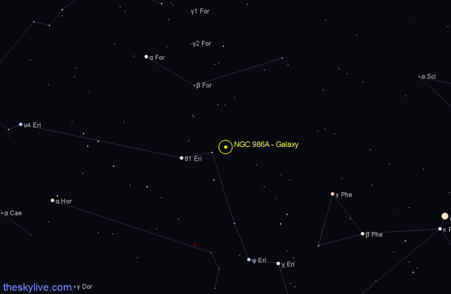 Finder chart NGC 986A - Galaxy in Fornax star