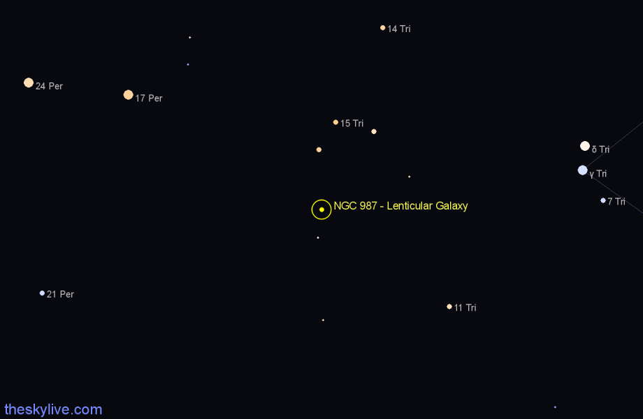 Finder chart NGC 987 - Lenticular Galaxy in Triangulum star