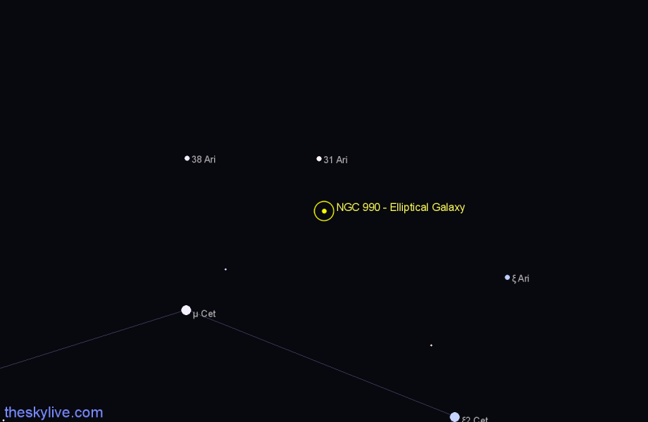 Finder chart NGC 990 - Elliptical Galaxy in Aries star