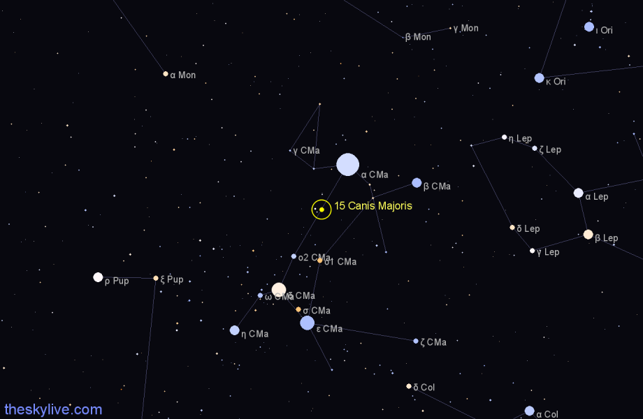 Finder chart 15 Canis Majoris star