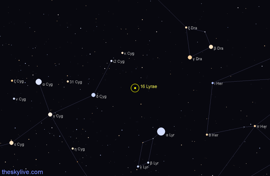 Finder chart 16 Lyrae star