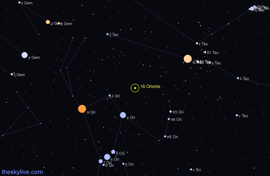 Finder chart 18 Orionis star