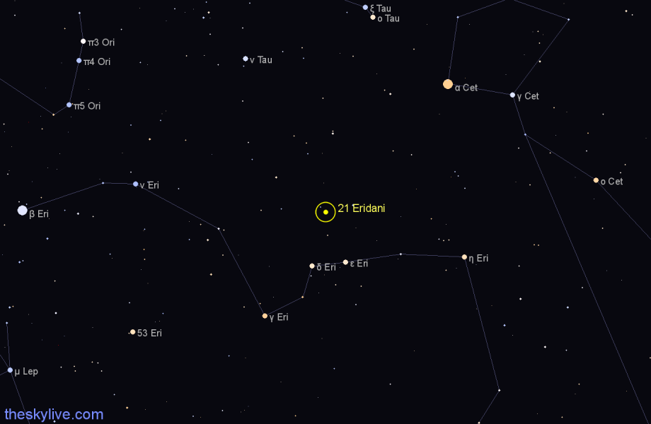 Finder chart 21 Eridani star