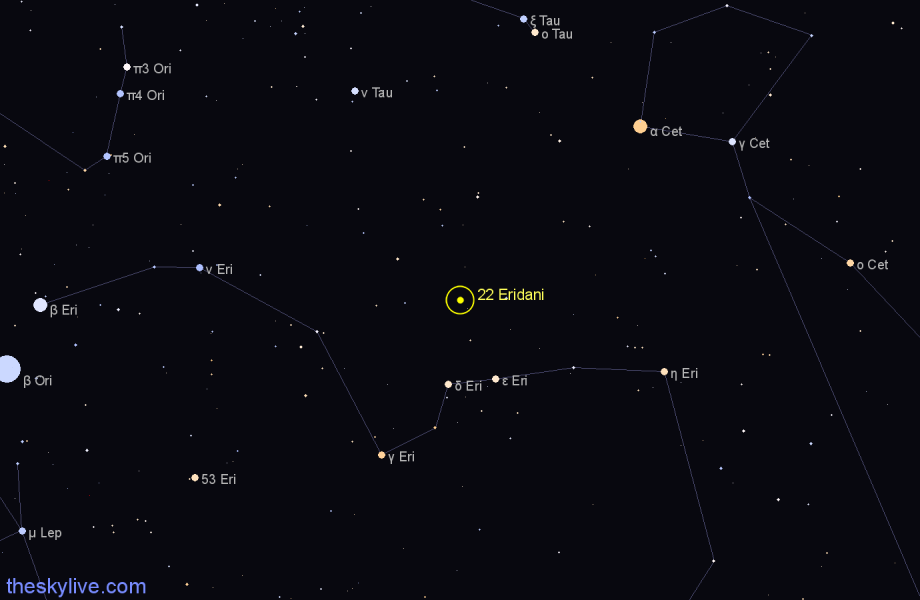 Finder chart 22 Eridani star