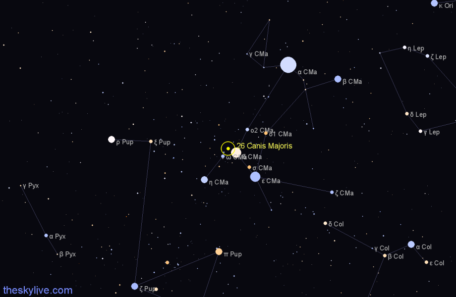 Finder chart 26 Canis Majoris star