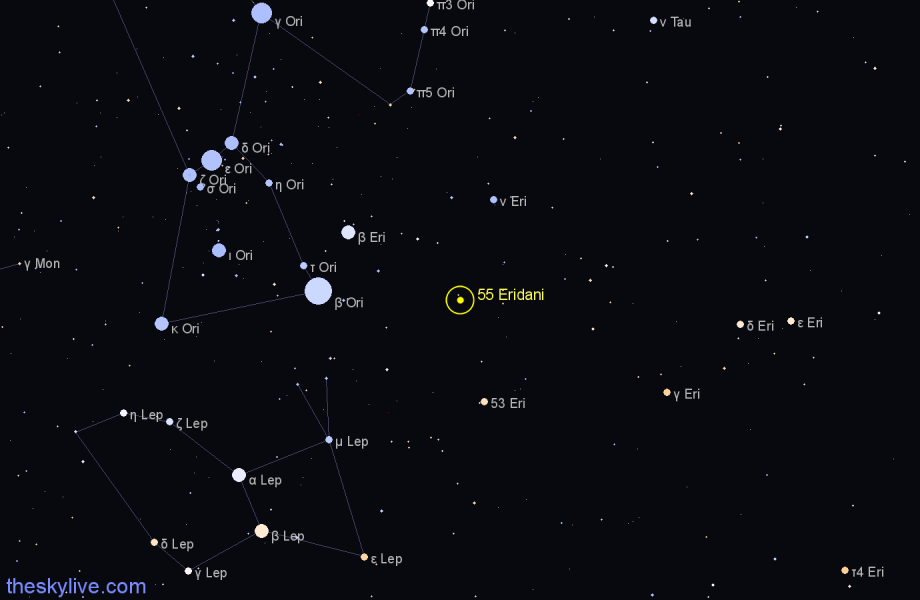 Finder chart 55 Eridani star