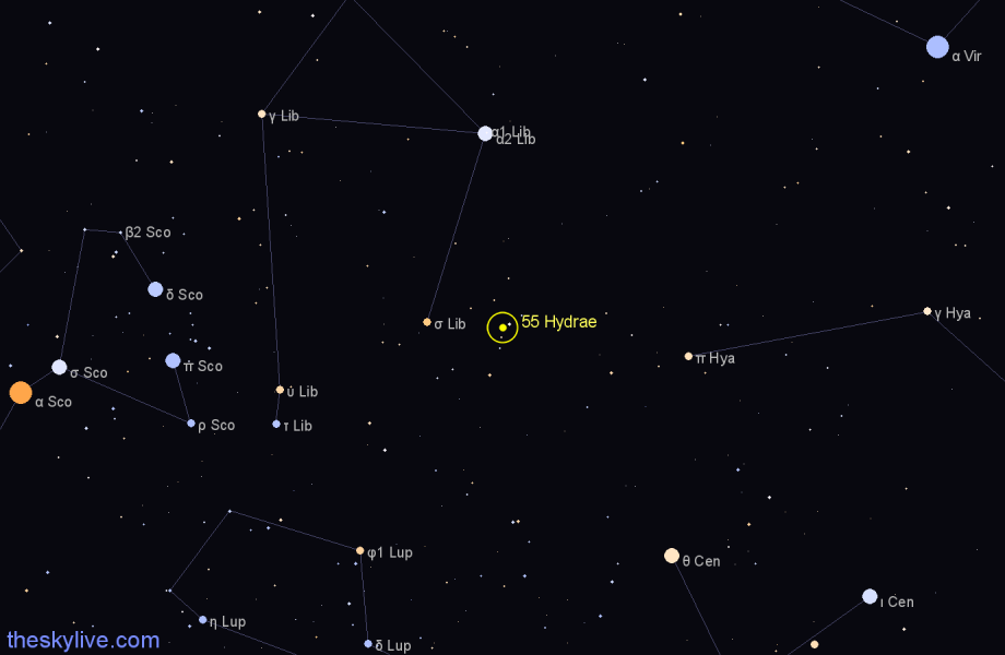 Finder chart 55 Hydrae star