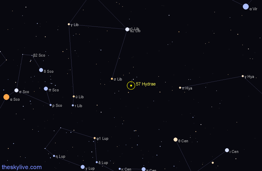 Finder chart 57 Hydrae star