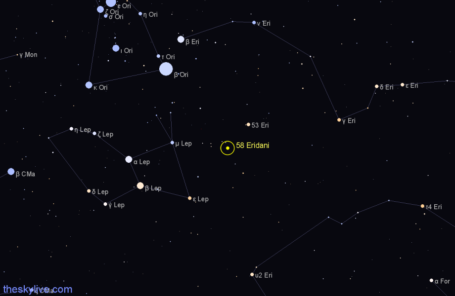 Finder chart 58 Eridani star