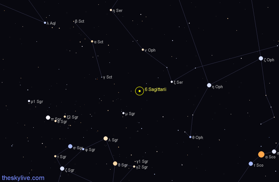 Finder chart 6 Sagittarii star
