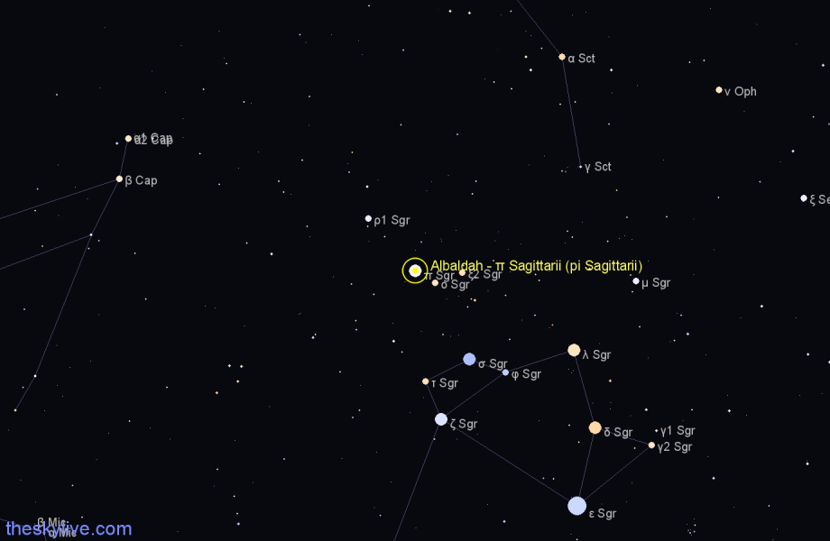 Finder chart Albaldah - π Sagittarii (pi Sagittarii) star