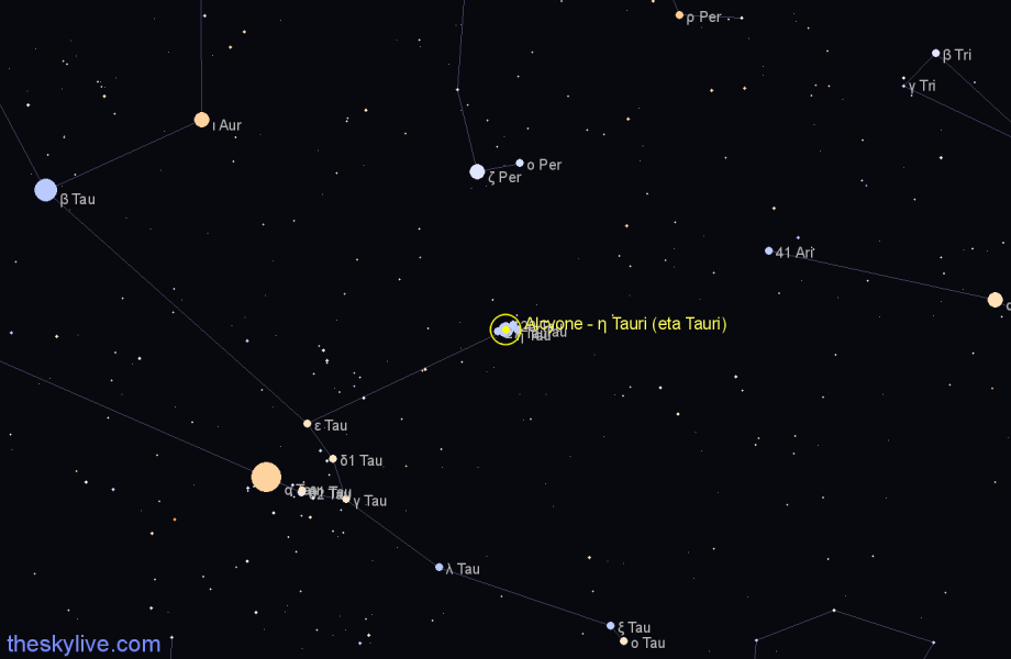 Finder chart Alcyone - η Tauri (eta Tauri) star