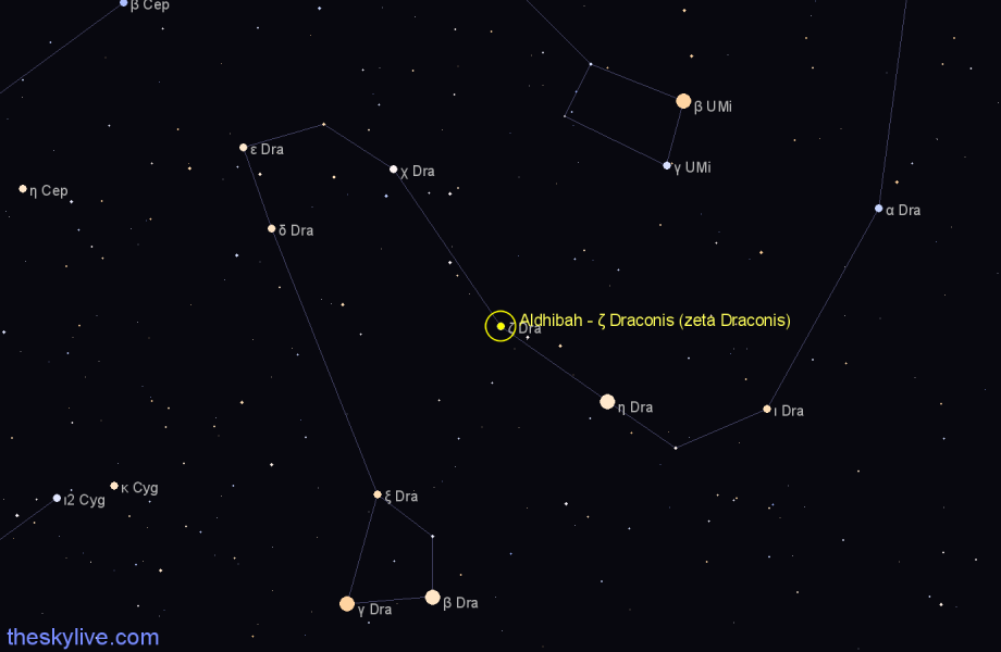 Finder chart Aldhibah - ζ Draconis (zeta Draconis) star