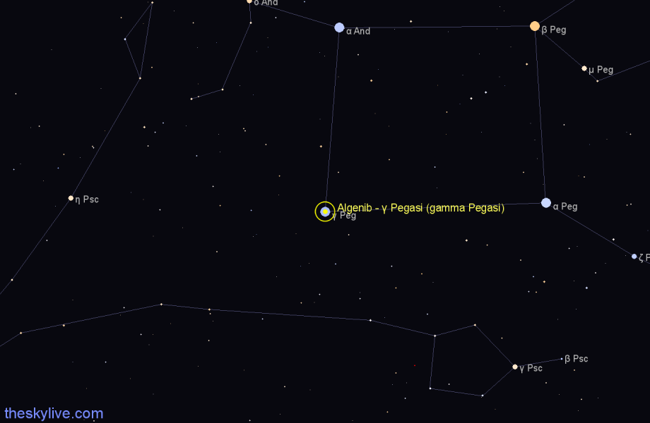 Finder chart Algenib - γ Pegasi (gamma Pegasi) star