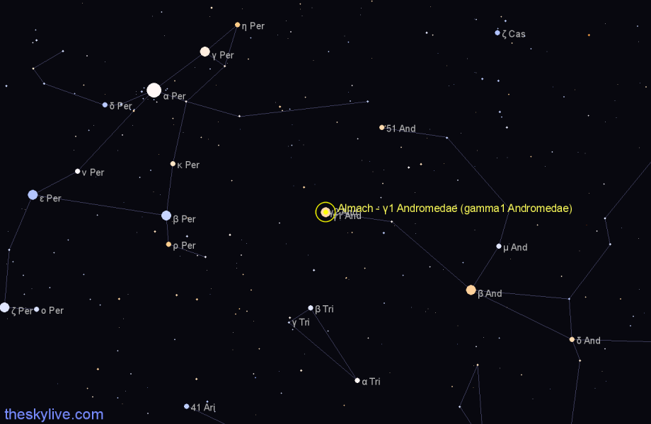 Finder chart Almach - γ1 Andromedae (gamma1 Andromedae) star