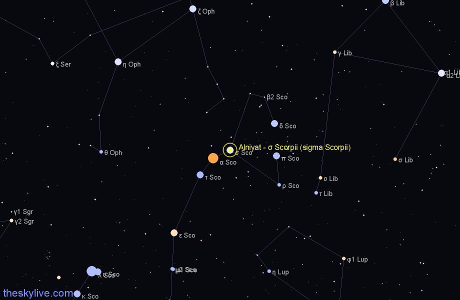 Finder chart Alniyat - σ Scorpii (sigma Scorpii) star