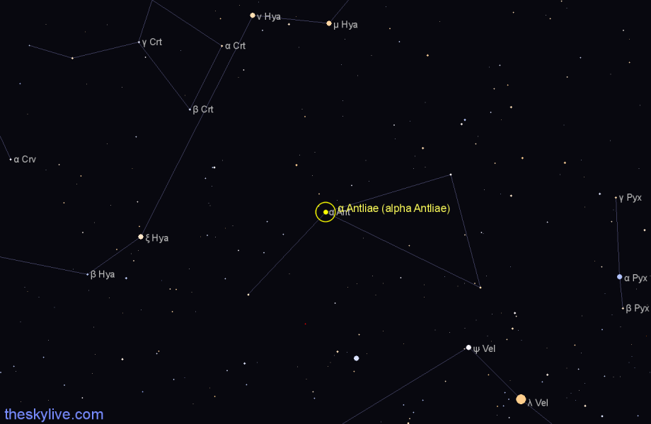 Finder chart α Antliae (alpha Antliae) star