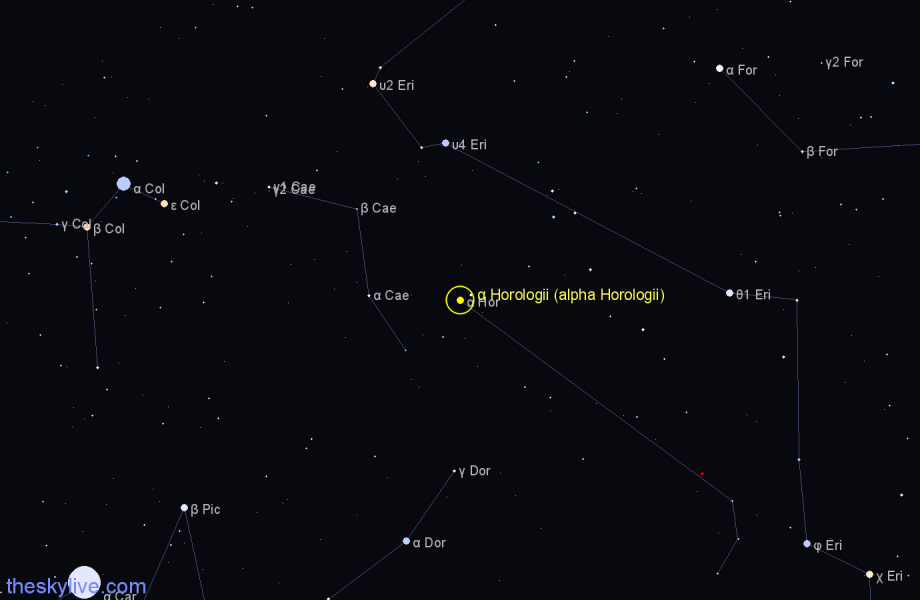Finder chart α Horologii (alpha Horologii) star