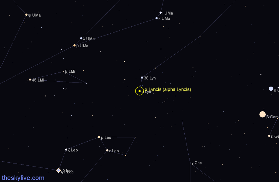 Finder chart α Lyncis (alpha Lyncis) star