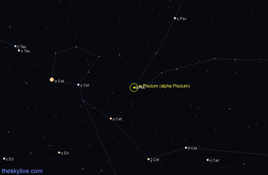 Finder chart α Piscium (alpha Piscium) star