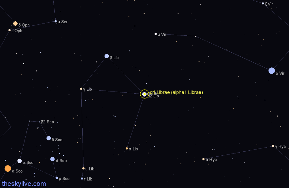 Finder chart α1 Librae (alpha1 Librae) star