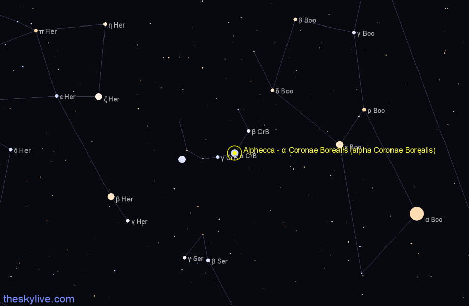Finder chart Alphecca - α Coronae Borealis (alpha Coronae Borealis) star