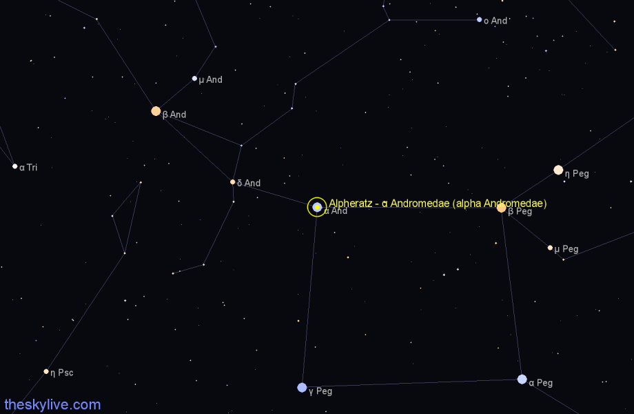 Finder chart Alpheratz - α Andromedae (alpha Andromedae) star
