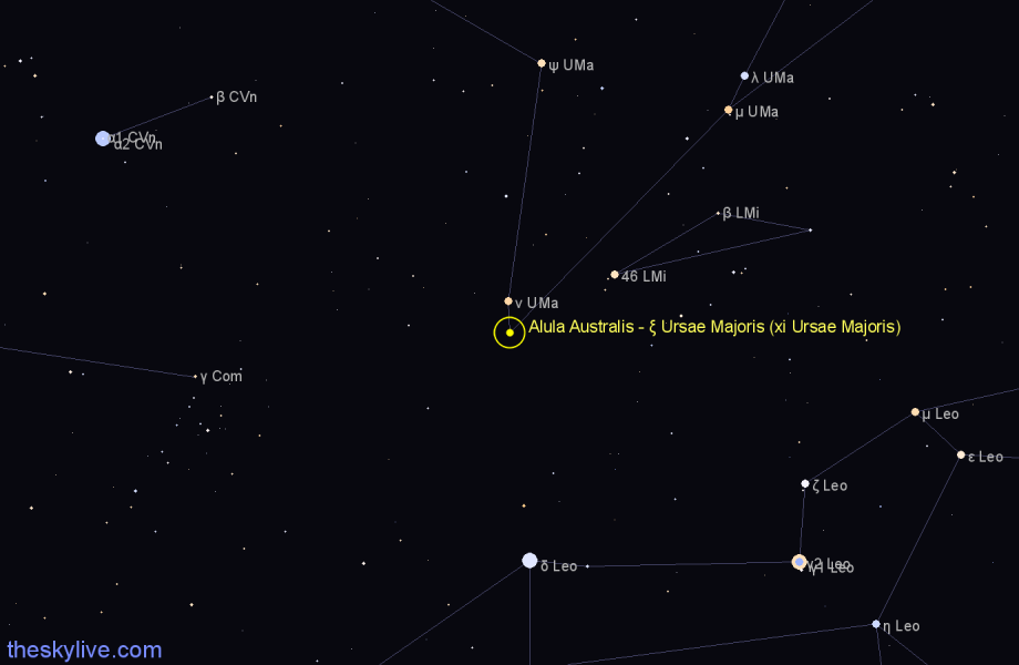 Finder chart Alula Australis - ξ Ursae Majoris (xi Ursae Majoris) star
