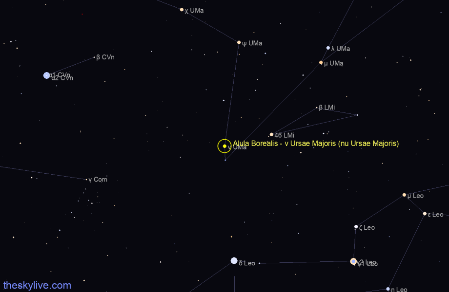Finder chart Alula Borealis - ν Ursae Majoris (nu Ursae Majoris) star