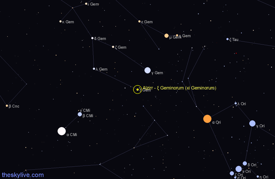 Finder chart Alzirr - ξ Geminorum (xi Geminorum) star