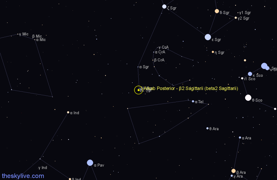 Finder chart Arkab Posterior - β2 Sagittarii (beta2 Sagittarii) star