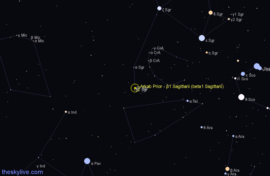 Finder chart Arkab Prior - β1 Sagittarii (beta1 Sagittarii) star